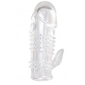 Прозрачная гелевая насадка с шипами и клиторальным отростком - 13 см. - Toyfa Basic - в Норильске купить с доставкой
