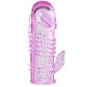 Розовая  гелевая насадка с клиторальным отростком - 13,5 см. - Toyfa Basic - в Норильске купить с доставкой