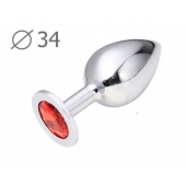 Коническая серебристая анальная втулка с красным кристаллом - 8,2 см. - Anal Jewelry Plug - купить с доставкой в Норильске