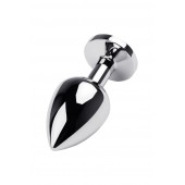 Серебристая коническая анальная пробка с красным кристаллом - 8 см. - ToyFa - купить с доставкой в Норильске