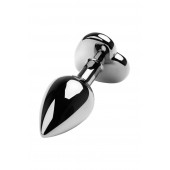 Серебристая коническая анальная пробка с красным кристаллом-сердечком - 7 см. - ToyFa - купить с доставкой в Норильске