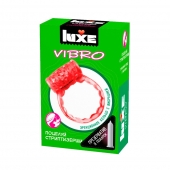 Розовое эрекционное виброкольцо Luxe VIBRO  Поцелуй стриптизёрши  + презерватив - Luxe - в Норильске купить с доставкой