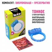 Голубое эрекционное виброкольцо Luxe VIBRO  Райская птица  + презерватив - Luxe - в Норильске купить с доставкой