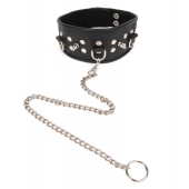 Черный ошейник с шипами и металлическим поводком-цепочкой - Notabu - купить с доставкой в Норильске