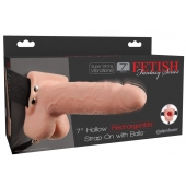 Телесный перезаряжаемый вибрострапон 7  Hollow Rechargeable Strap-on with Balls - 20,3 см. - Pipedream - купить с доставкой в Норильске