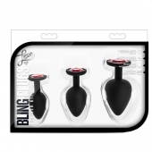 Набор черных анальных пробок с красным кристаллом-сердечком Bling Plugs Training Kit - Blush Novelties - купить с доставкой в Норильске