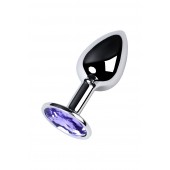 Серебристая конусовидная анальная пробка с фиолетовым кристаллом - 7 см. - ToyFa - купить с доставкой в Норильске