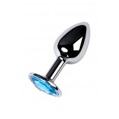 Серебристая конусовидная анальная пробка с голубым кристаллом - 7 см. - ToyFa - купить с доставкой в Норильске