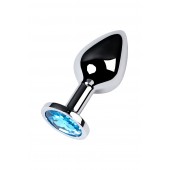 Серебристая конусовидная анальная пробка с голубым кристаллом - 8 см. - ToyFa - купить с доставкой в Норильске