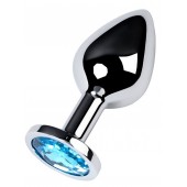 Серебристая конусовидная анальная пробка с голубым кристаллом - 8 см. - ToyFa - купить с доставкой в Норильске