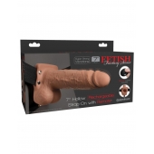 Кофейный перезаряжаемый вибрострапон 7  Hollow Rechargeable Strap-on with Balls - 20,3 см. - Pipedream - купить с доставкой в Норильске