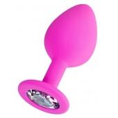 Розовая анальная втулка Brilliant с прозрачным кристаллом - 8 см. - ToyFa - купить с доставкой в Норильске