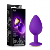 Фиолетовая анальная пробка Bling Plug Medium с золотистым стразом - 8,3 см. - Blush Novelties - купить с доставкой в Норильске