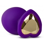 Фиолетовая анальная пробка Bling Plug Large с золотистым стразом - 9,5 см. - Blush Novelties - купить с доставкой в Норильске