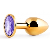 Золотистая анальная пробка с фиолетовым стразом - 7,2 см. - Anal Jewelry Plug - купить с доставкой в Норильске