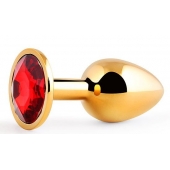 Золотистая анальная пробка с красным стразом - 7,2 см. - Anal Jewelry Plug - купить с доставкой в Норильске