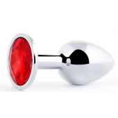 Серебристая анальная пробка с красным стразом - 7,2 см. - Anal Jewelry Plug - купить с доставкой в Норильске