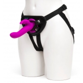 Лиловый страпон Rechargeable Vibrating Strap-On Harness Set - 17,6 см. - Happy Rabbit - купить с доставкой в Норильске