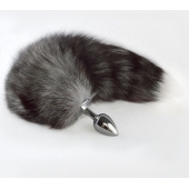 Серебристая анальная пробка с серым хвостиком - Sitabella - купить с доставкой в Норильске