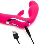 Ярко-розовый безремневой страпон Rechargeable Vibrating Strapless Strap-On - Happy Rabbit - купить с доставкой в Норильске