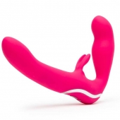 Ярко-розовый безремневой страпон Rechargeable Vibrating Strapless Strap-On - Happy Rabbit - купить с доставкой в Норильске