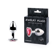 Серебристая анальная пробка с малиновым кристаллом-сердечком - 7 см. - Anal Jewelry Plug - купить с доставкой в Норильске