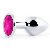 Серебристая анальная пробка с малиновым кристаллом - 7,2 см. - Anal Jewelry Plug - купить с доставкой в Норильске