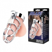 Серебристая металлическая клетка для члена с замком Enslave Cock Cage - BlueLine - купить с доставкой в Норильске