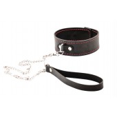 Черный широкий ошейник с красной строчкой и поводком - Crazy Handmade - купить с доставкой в Норильске