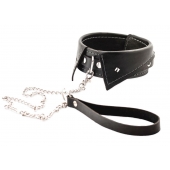 Черный ошейник-воротничок с металлическим поводком - Crazy Handmade - купить с доставкой в Норильске