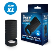 Черная открытая насадка на пенис с кольцом для мошонки XL-size - 8,9 см. - Sex Expert - в Норильске купить с доставкой