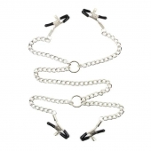 Серебристые зажимы для сосков и половых губ на тонкой цепочке - Notabu - купить с доставкой в Норильске