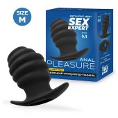 Черный рельефный анальный стимулятор-тоннель - 8 см. - Sex Expert