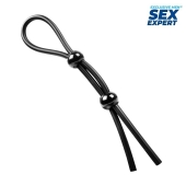 Черное силиконовое лассо с двумя шариками для утяжки - Sex Expert - в Норильске купить с доставкой