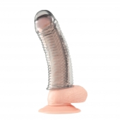 Текстурированная насадка на пенис Clear Textured Penis Enhancing Sleeve Extension - 16,5 см. - BlueLine - в Норильске купить с доставкой