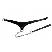 Черный кожаный ошейник Black Phoenix с поводком - БДСМ Арсенал - купить с доставкой в Норильске