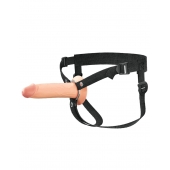 Телесный полый страпон на черных ремнях Hollow Silicone Strap-on - 17,8 см. - Pipedream - купить с доставкой в Норильске
