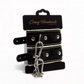 Черные скругленные наручники с мягкой бежевой подкладкой - Crazy Handmade - купить с доставкой в Норильске