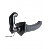 Черный страпон с вагинальной пробкой Deluxe Vibrating Penetrix Strap-On - 19 см. - Pipedream - купить с доставкой в Норильске