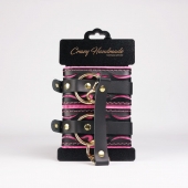 Черные кожаные оковы с розовой строчкой - Crazy Handmade - купить с доставкой в Норильске