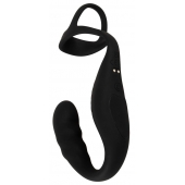 Черное эрекционное кольцо со стимуляцией промежности и анальной пробкой Cock Ring with RC Prostate Plug - Orion - в Норильске купить с доставкой