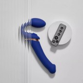 Синий безремневой страпон Multi Orgasm Bendable Strap-On size XL с клиторальной стимуляцией - Strap-on-me - купить с доставкой в Норильске