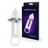Эластичная насадка на пенис с подхватом мошонки и стимулирующими «ресничками» - Sextaz - в Норильске купить с доставкой