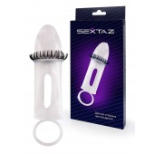 Закрытая насадка на пенис с подхватом мошонки и стимулирующими «ресничками» - Sextaz - в Норильске купить с доставкой