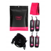 Черно-розовый эротический набор: фиксатор, оковы, наручники, повязка - Erokay - купить с доставкой в Норильске