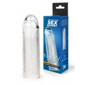 Прозрачная закрытая насадка на пенис с ребрышками - 16 см. - Sex Expert - в Норильске купить с доставкой