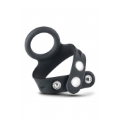 Черное эрекционное кольцо с подхватом мошонки на кнопках VS6 - Blush Novelties - в Норильске купить с доставкой