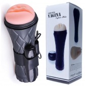 Телесный мастурбатор-вагина в черной колбе с вибрацией - Boys of Toys - в Норильске купить с доставкой