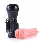 Телесный мастурбатор-вагина в черной колбе с вибрацией - Boys of Toys - в Норильске купить с доставкой