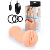 Телесный двусторонний мастурбатор с вибропулей и эрекционными кольцами в комплекте - Sexy Girl - в Норильске купить с доставкой